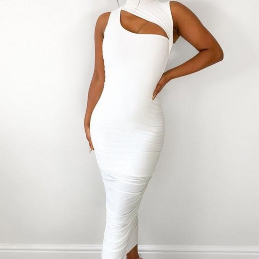 WHITE HIGH NECK MAXI DRESS